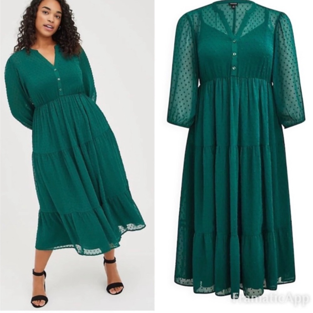 Torrid green chiffon tiered dress size 3